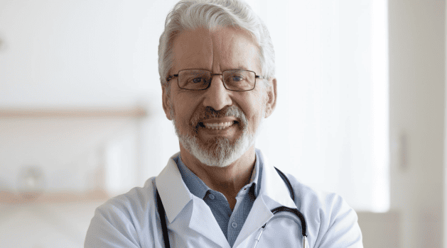 Doctor smiling in a bright clinic