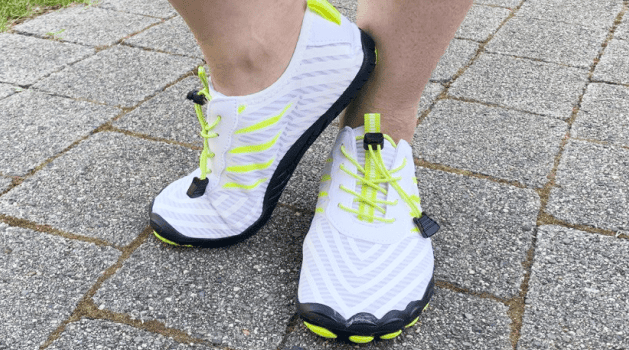 Barefoot shoes being worn outdoors